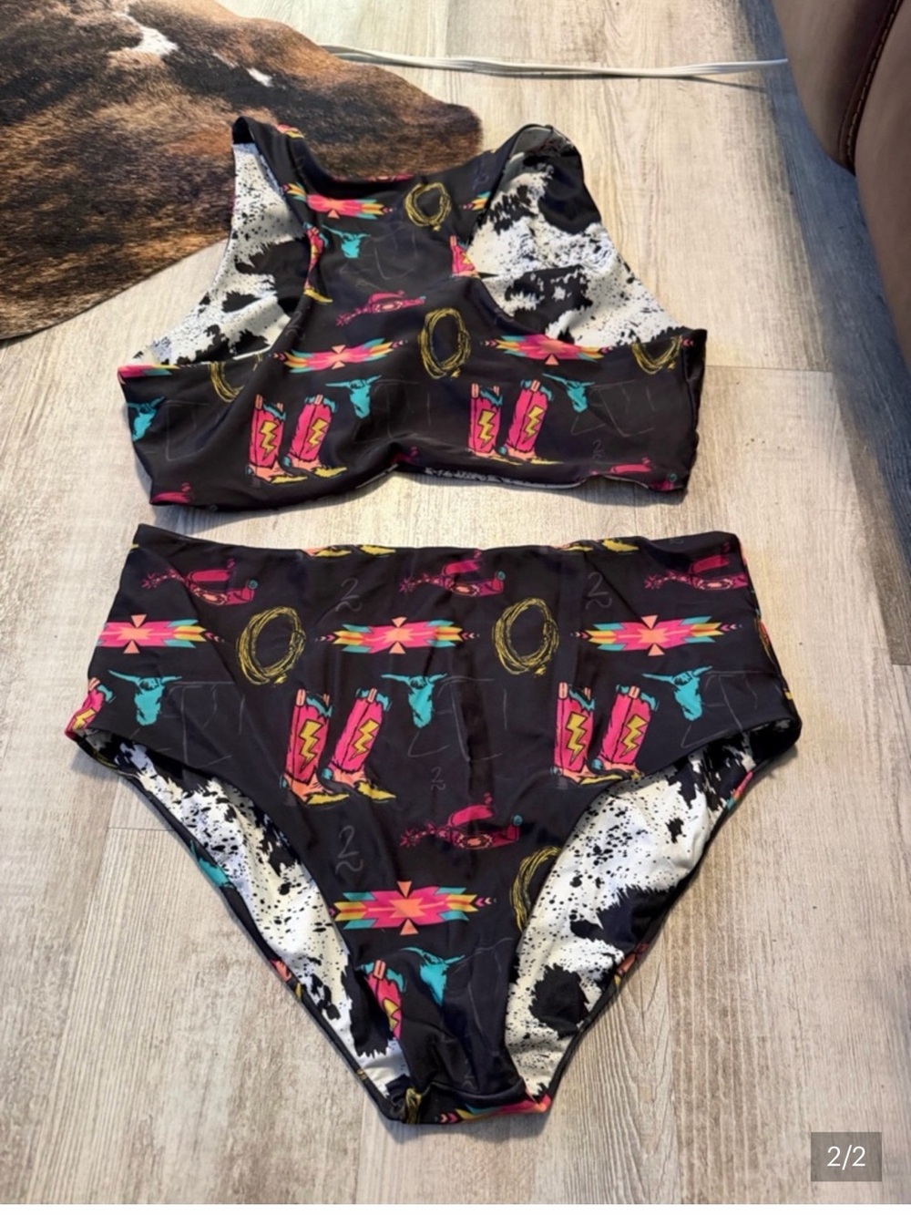 High-Waist Black Southwestern Print Bikini Set